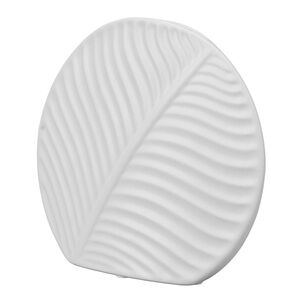 Textured Leaf Flat White Ceramic Vase